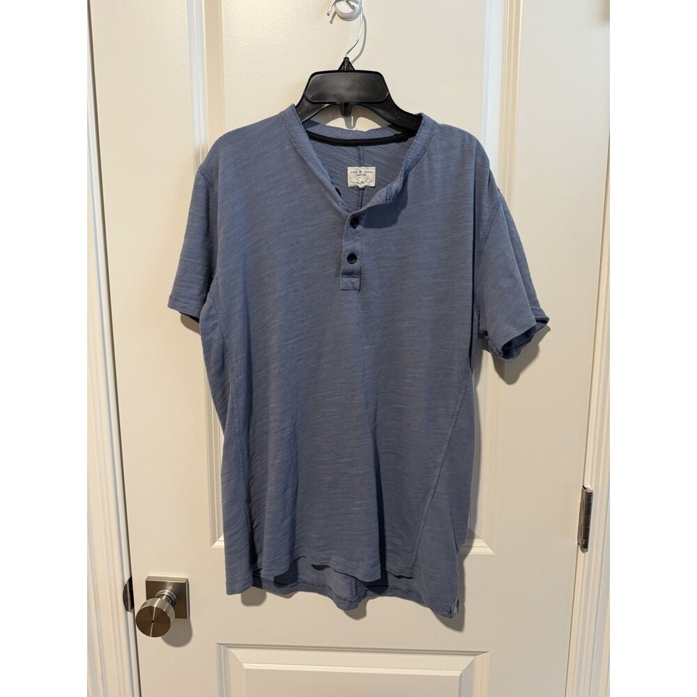 rag & bone Men’s Classic Slub Henley Shirt Large Blue Short Sleeve Made in Peru